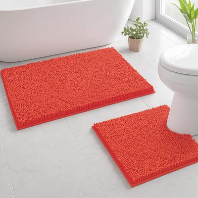 Home Mart Goods 2 Piece Set Coral Soft Cozy Plush Chenille Bath Mat Bathroom Rug