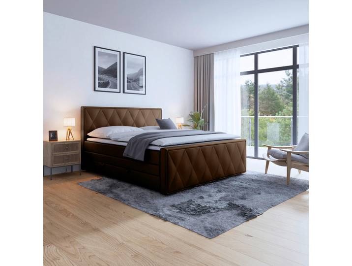 Boxspringbett, Braun, 180x200 cm, Textil, 7-Zonen, Modern, MID.YOU