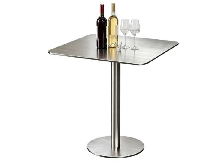Quadratischer Hochtisch für Cocktailbar Pub Kaffee Esszimmer Bistrotisch Bartisch aus Edelstahl, Thekenhöhe, Esstisch, hoher Beistelltisch(Square,70x70x75cm)