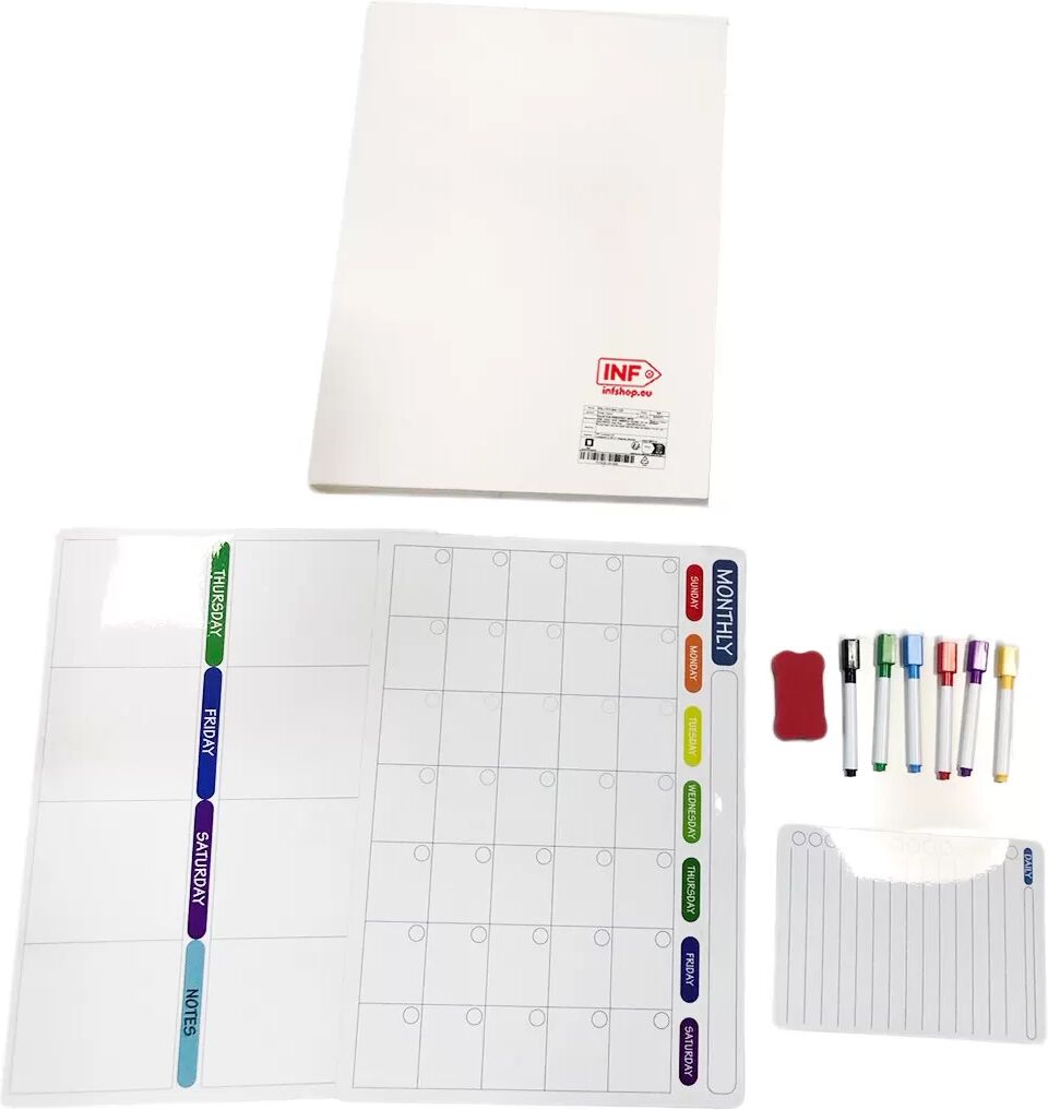 INF Magnetischer Kühlschrankmagnet-Set: Kalender, Wochenplaner und Notiztafel für den Kühlschrank