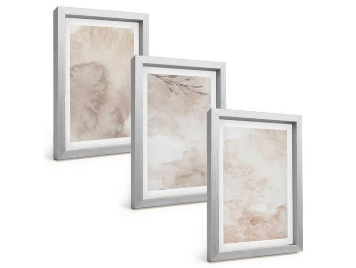 BILDER SET 3er Set - 20x30 cm Silberner Rahmen - Verschüttete Boho-Aquarellfarben