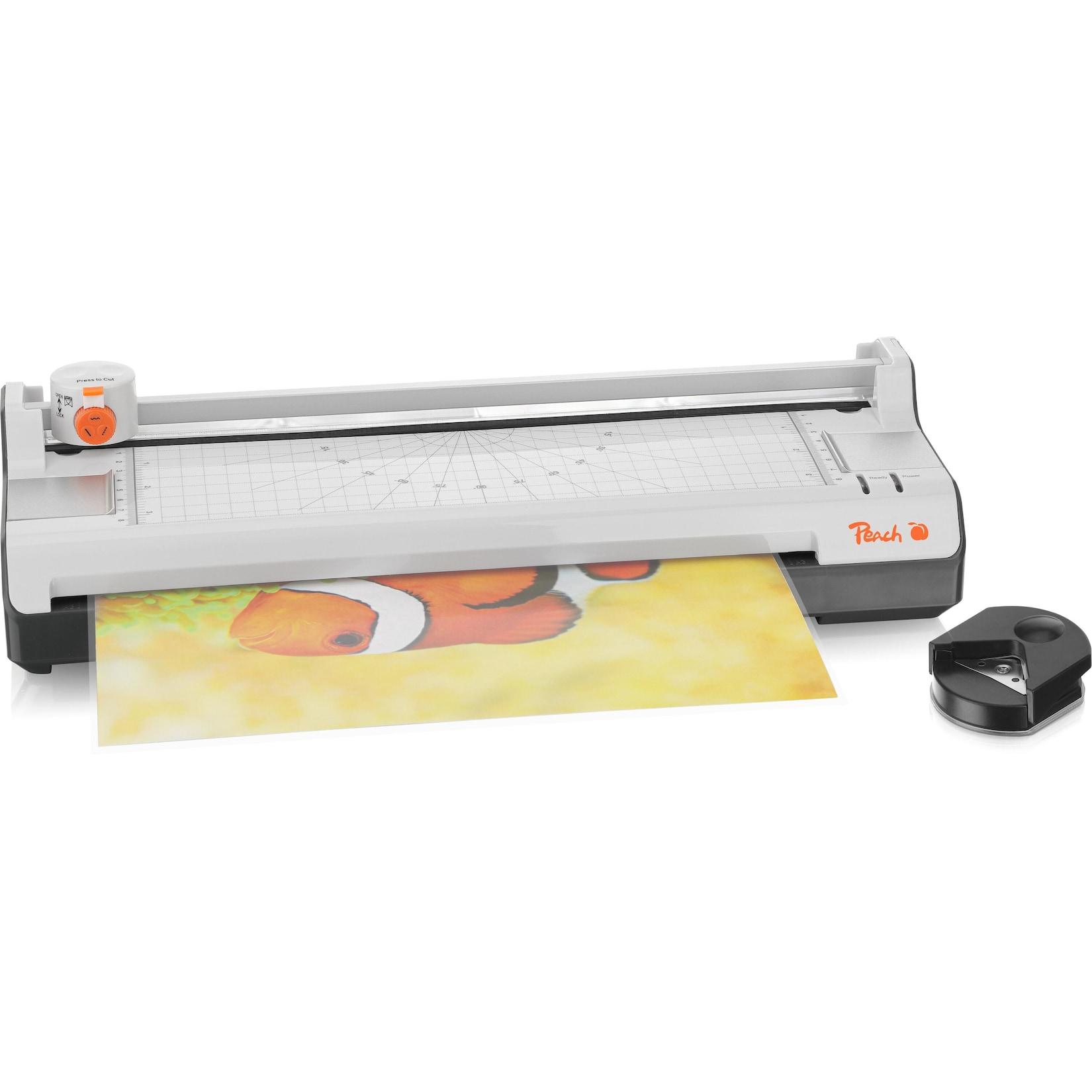Peach 6 in 1 Laminiergerät A3 inkl. Eckenrunder, Trimmer, Laminierfolien ABS geeignet für alle handelsüblichen Folien bis 2x125 mic. Heiß- & Kaltlaminiergerät PBP450