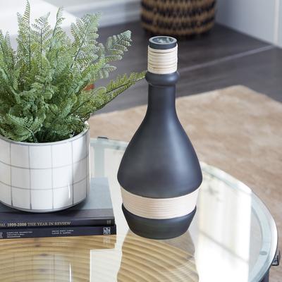 ARCILLA ELEMENTAL Glass Handmade Vase with Rattan Accents - Clear or Black