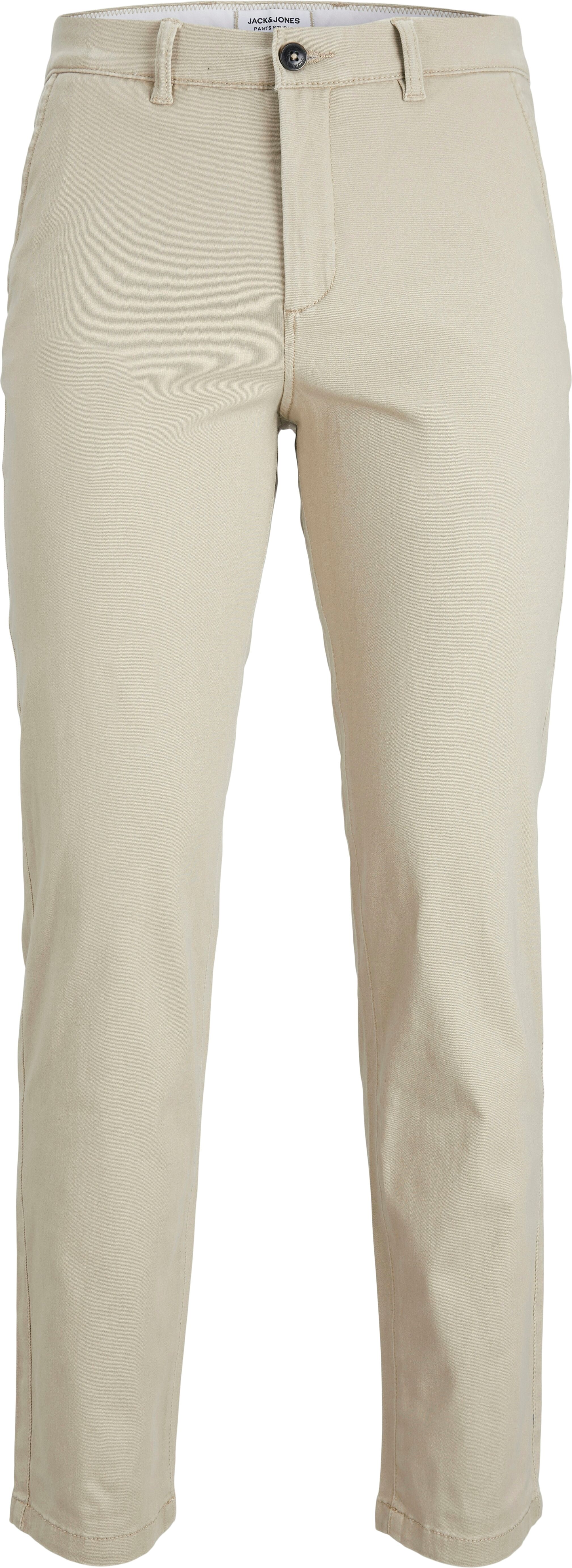 Chinos JACK & JONES "JPSTOLLIE JJDAVE CHINO", Herren, Gr. 31, Länge 34, beige (crockery), Web, Obermaterial: 98% Baumwolle, 2% Elasthan, unifarben, regular fit normal, Hosen Chinos, Säume zum Umschlagen crockery 31, Länge 34