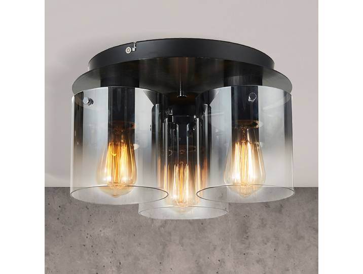 Plafonnier Ø 35cm Noir 3 Aluminium verni Verre fumé E27