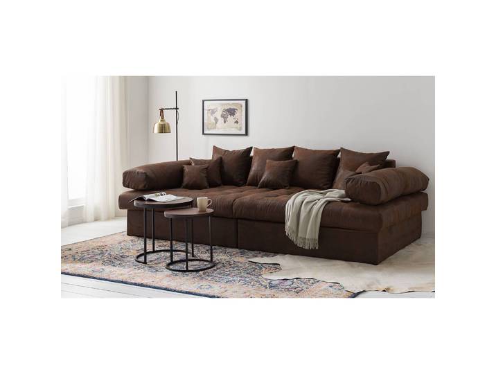 home24 XXL-bank bruin/bruin microvezel Goda 278 x 77 x 136cm industrial