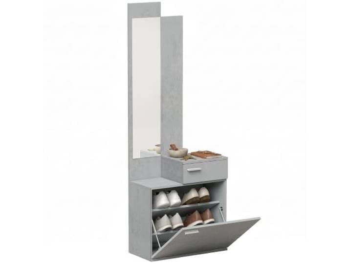HOMCOM Ensemble Meuble d'entrée avec Miroir\, Tiroir 61 x 30 x 170 cm Gris Meuble à Chaussures Abattant\, Vestiaire\, Plateau\, pour Salon\, Chambre\, Entrée