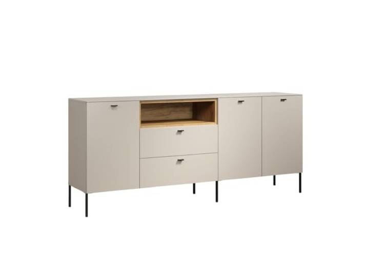 trendteam smart living Sao Paulo Sideboard Kashmir (Beige)/Evoke Eiche Kommode mit Soft-Close Funktion 197 x 85 x 42 cm Schwarze Metallgriffe und -Füße
