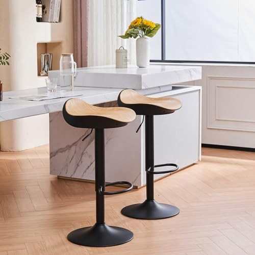 YOUNIKE Set van 2 bruine barkrukken met PU-bekleding en voetsteun voor in de keuken of woonkamer