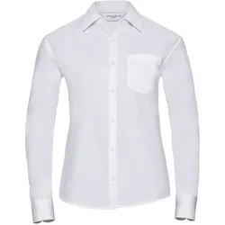 Russell Collection Klassische Baumwoll Popeline Bluse - Langarm, white, L