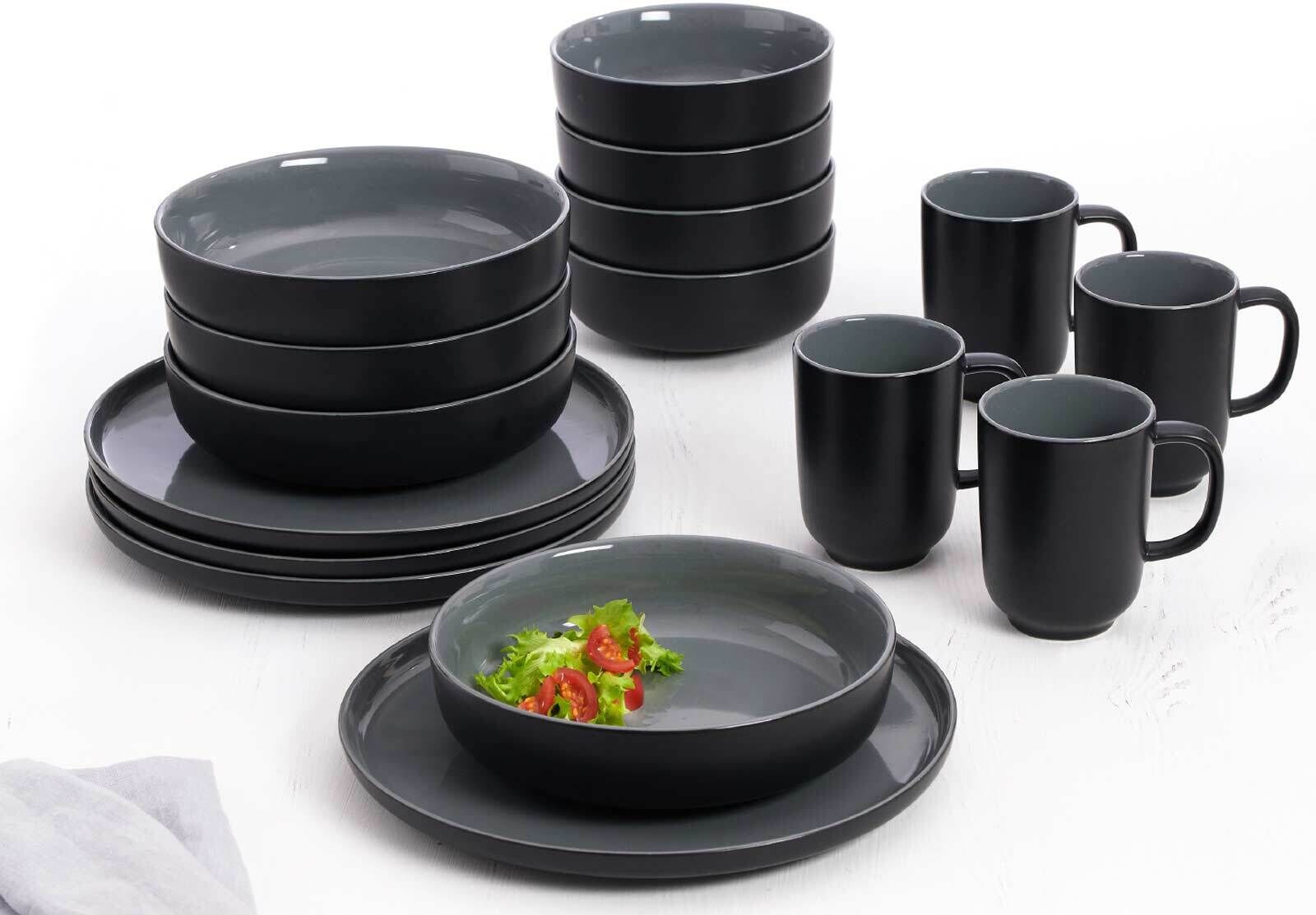 Geschirr-Set RITZENHOFF & BREKER "Brunchset Jasper 12er Set", schwarz, 12, Keramik, Geschirr-Sets, Geschirr-Set, Spülmaschinengeeignet