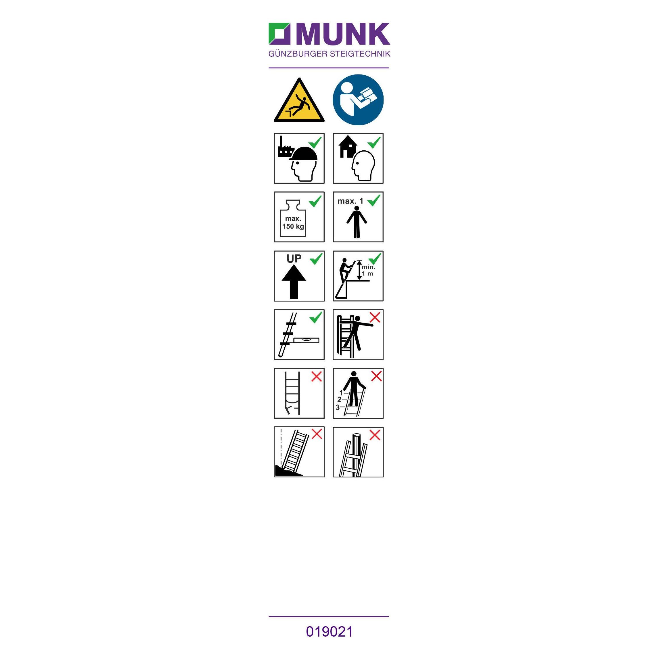 Munk Hinweis-Aufkleber für Stufen-Anlegeleiter Aufkleber 19021 (Anlegeleiter) (019141)