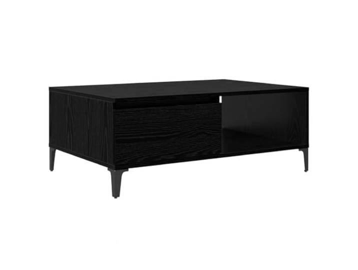 Roanoer Couchtisch Schwarz Eichen-Optik 90x60x35 cm Holzwerkstoff Industrie-Design Beistelltisch mit 2 Staufächern für Zeitschriften und Deko im Wohnzimmer, pflegeleicht