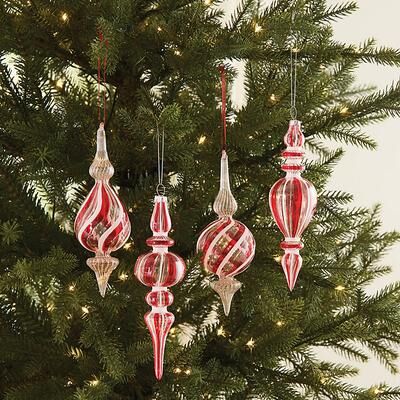 Set of 4 Peppermint Glass Icicle Ornaments - Ballard Designs