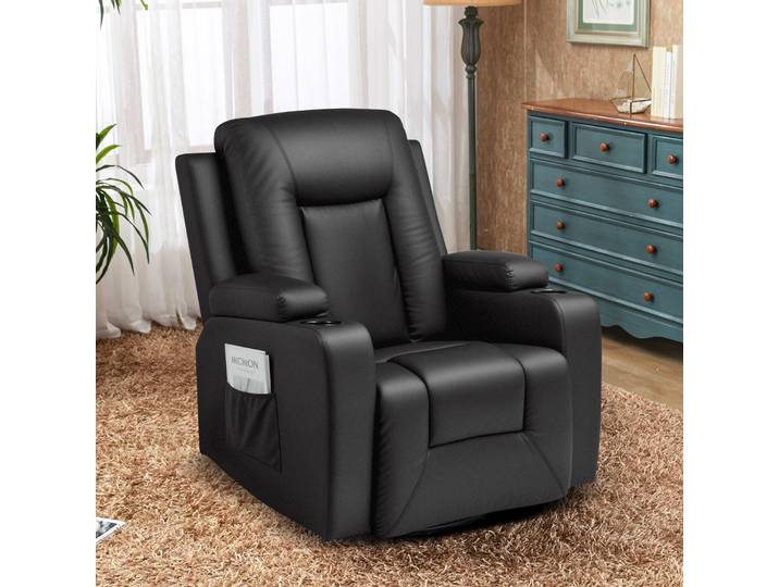 COMHOMA Fauteuil relax Fauteuil TV avec fonction inclinable, chaise à bascule avec porte-gobelets et 2 poches latérales Cuir PU/tissu