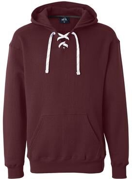 J America JA8830 Men's Sport Lace Hooded Sweatshirt in Maroon size 2XS   Ringspun Cotton 8830
