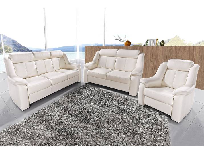 Polstergarnitur SIT & MORE Basel , weiss (altweiß), Kunstleder SOFTLUX, Sitzmöbel-Sets, Polstergarnitur, Set, bestehend aus 3-Sitzer + 2-Sitzer + Sessel
