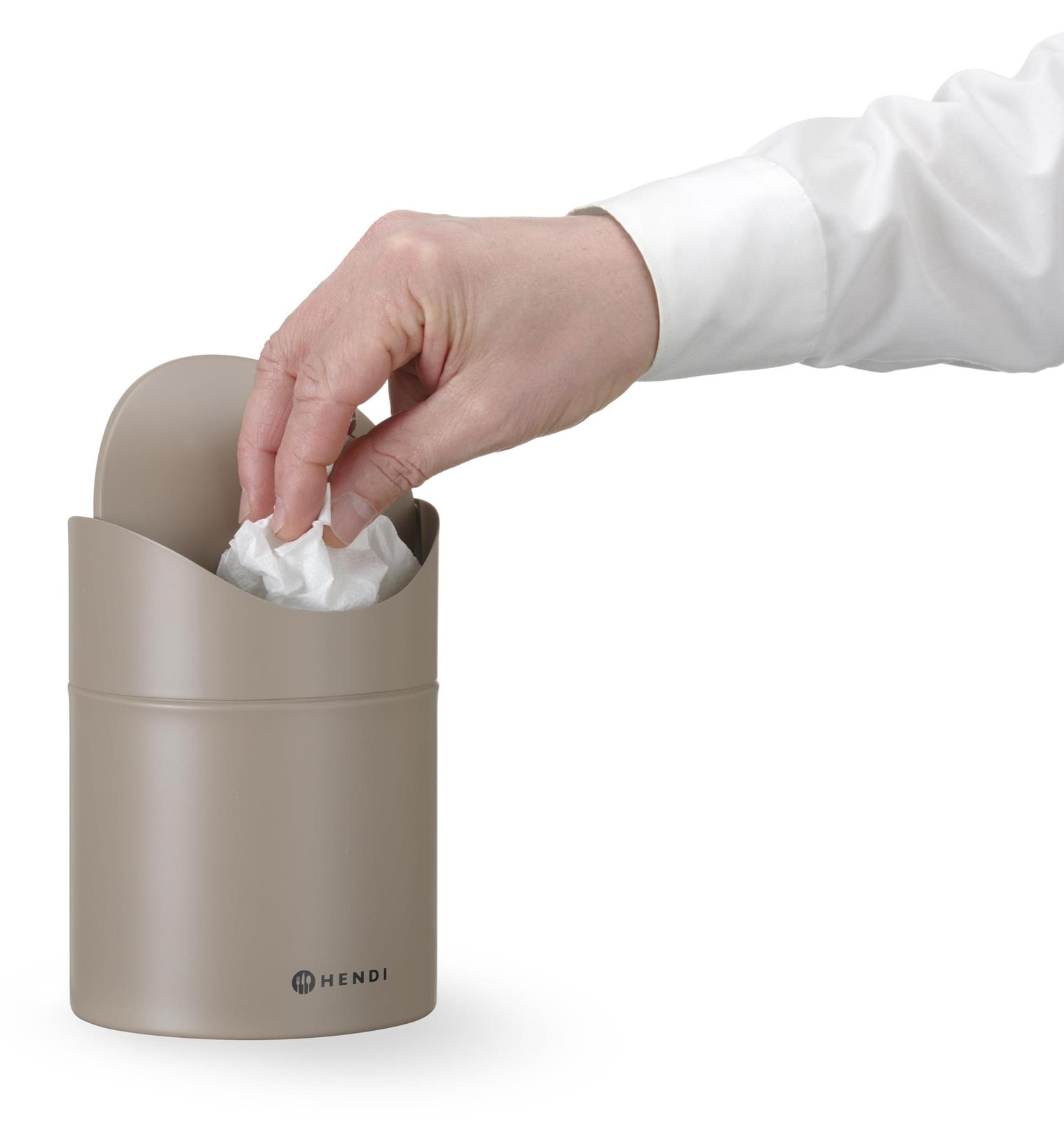 HENDI Tafelafvalbak met scharnierend deksel, 1,2 liter, metaal, beige