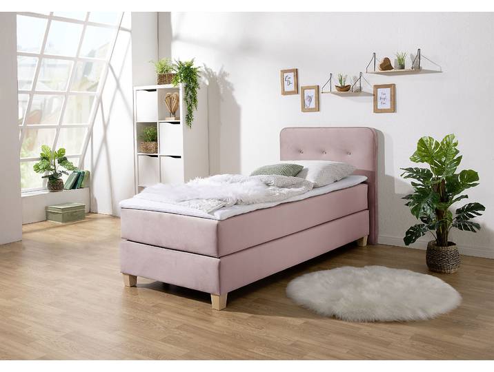 Boxspringbett, Strukturstoff, Lila, 103×207 cm, Inkl. Topper, Modern, Home Affaire