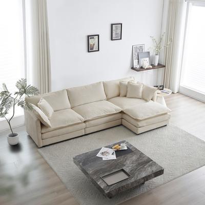 GDFStudio - Jimmy Chenille 103.8 Inch L-Shaped 3 Seater Sofa and 1 Ottoman with Pillow