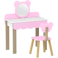 KINDER Schminktisch Set Frisiertisch mit Hocker Spiegel Schubladen Kosmetiktisch