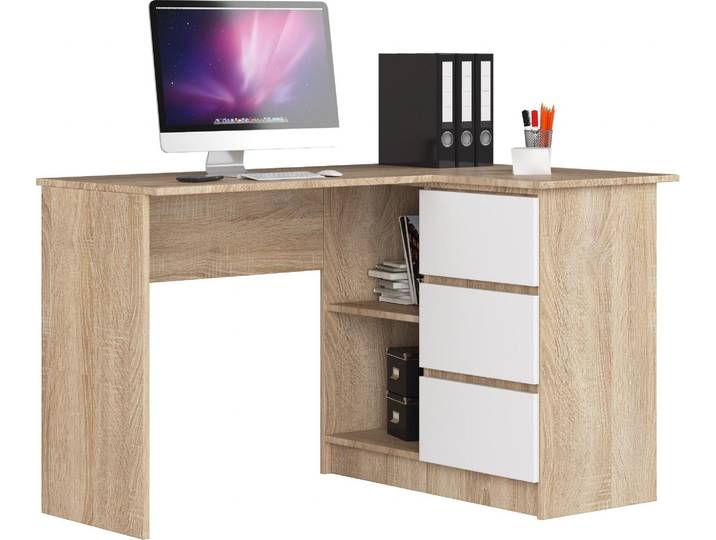 Akord Bureau Angle 3 Tiroirs Droit Chêne Sonoma/Blanc 124X85X77