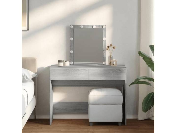 SALE 2025 Coiffeuse meuble moderne à femmes - Coiffeuse avec LED - Sonoma gris - 100x40x130 cm 28 Kg 5594