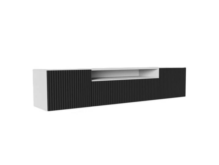 Sepro Meble Tv-Lowboard Weiß Schwarz Noeli Hängend Gerillte Fronten, 200x40x41 cm, Wohnzimmer, TV Möbel, Lowboards, Lowboards stehend