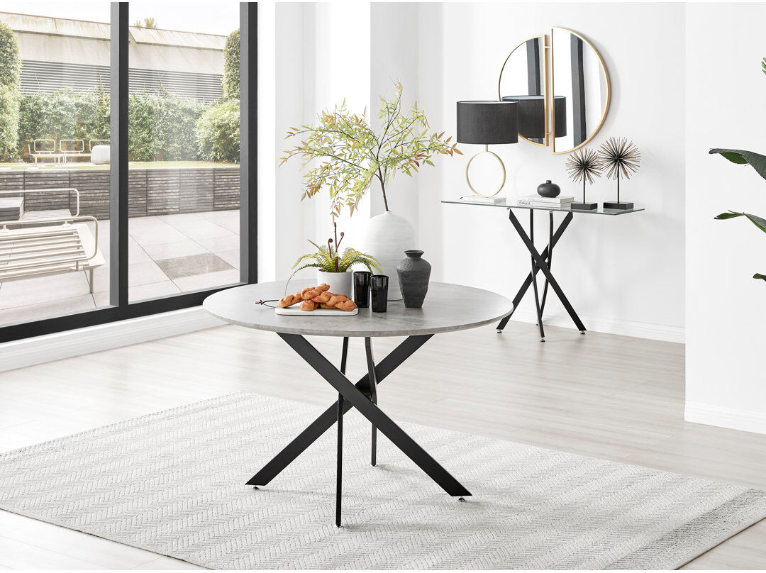 Canora Grey Eubanks Luxury Metal and Concrete Effect Round Dining Table - Modern Statement Design Black 75 x 120 x 120cm