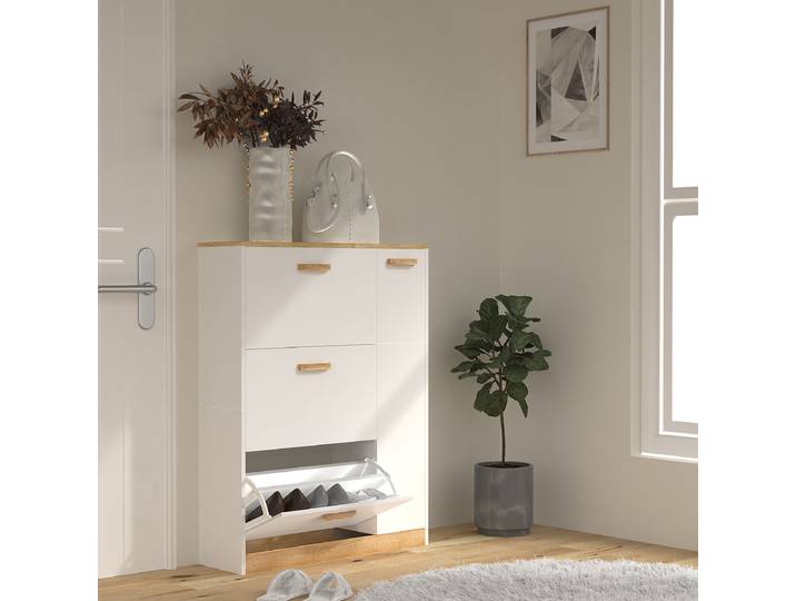 home24 Schoenenkast - breedte 80 cm 80 x 105 x 24cm wit/wit