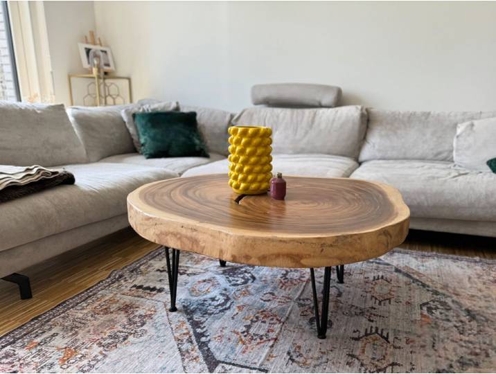 FaHome Couchtisch Holz Tisch – Wohnzimmertisch (Beistelltisch, Natürliche Formen), Ausgeschnitten aus massivem Suarholz