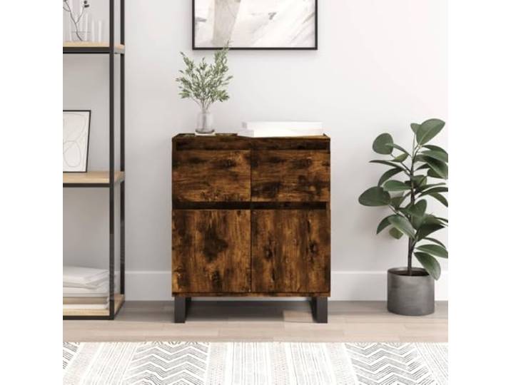 RJPLMFV Anrichte Eiche rauchfarben, 60 x 35 x 70 cm, Holz Robuste Eisenbeine, leicht zu reinigen, ideal für dekorative Ausstellungen, Wandbefestigung inklusive
