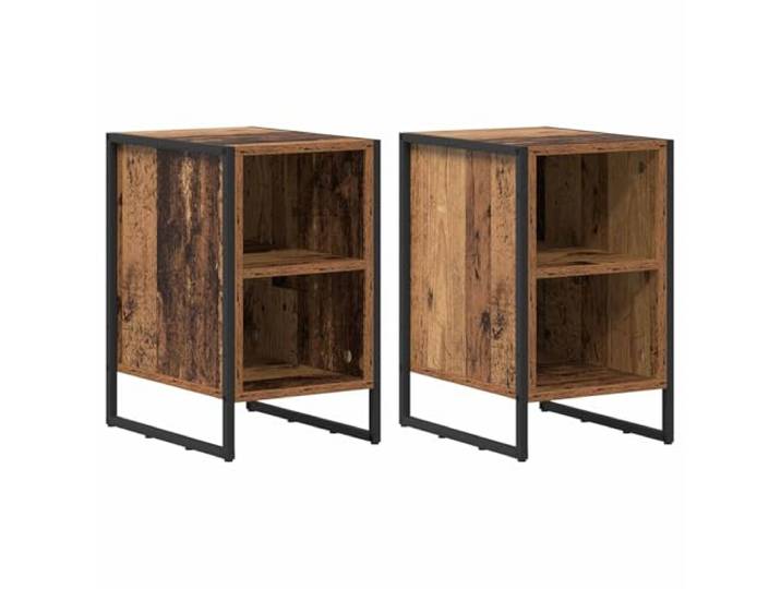 KUTYWEXFM Nachttisch 2er Set Altholz-Optik 39,5x30x50 cm Beistelltisch Kompakter Beistelltisch im Industrie-Design mit robusten Stahlbeinen für Schlafzimmer, Wohnzimmer oder Leseecke.