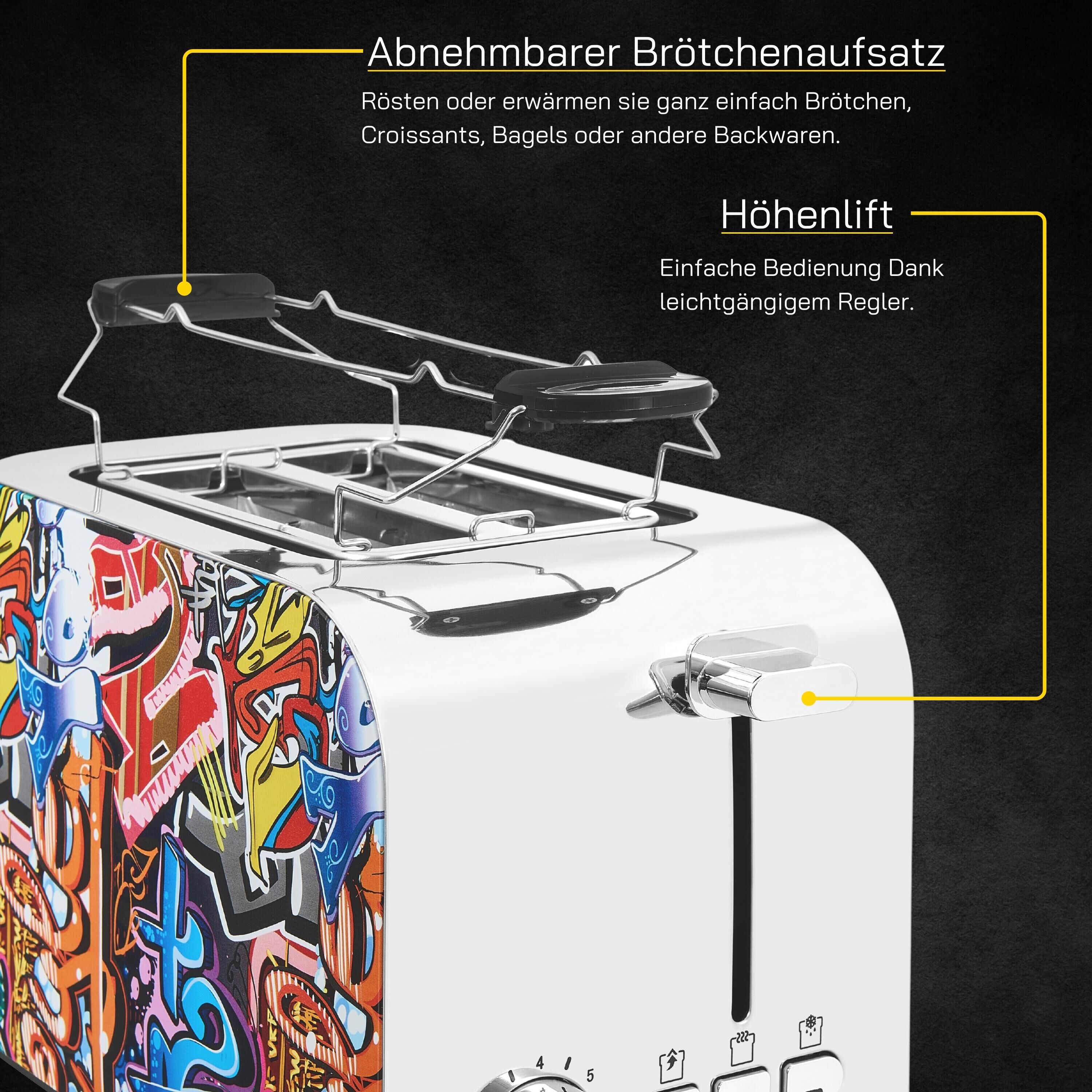 GUTFELS Toaster "TOAST 3010 G", bunt (graffitti, style), B:16,5cm H:18,8cm T:28,7cm, Toaster, 2-Scheiben-Toaster, 850 Watt, Graffitti-Style, Toaster