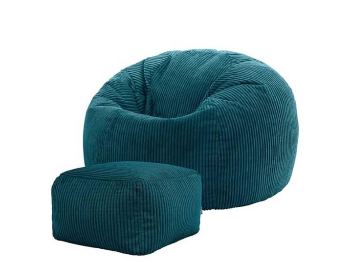 Icon Kingston Sitzsack Cord und Hocker mit Füllung, Blaugrün In Deutschland Hergestellt, Sitzsack Erwachsene, Weicher Cordstoff, Sitzsack Sessel für Wohnzimmer und Schlafzimmer