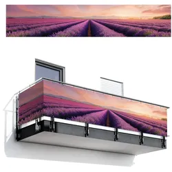 BALKON-SICHTSCHUTZ Lavendelfeld - Sonnenuntergang - Lila - Blumen Deko XXL 500x100 cm