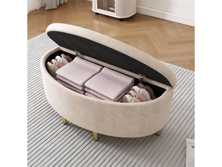 Banc de rangement 138 x 41 x 42 cm - Banc de rangement chambre - assise rembourree - Beige velours
