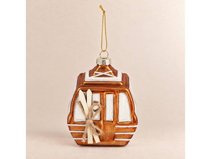Weihnachtsornament in Form einer Seilbahn aus bronzefarbenem Glas