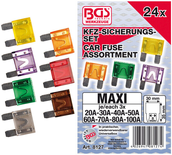 BGS Assortiment de fusibles auto maxi 24 pièces ; BGS technic (8127)