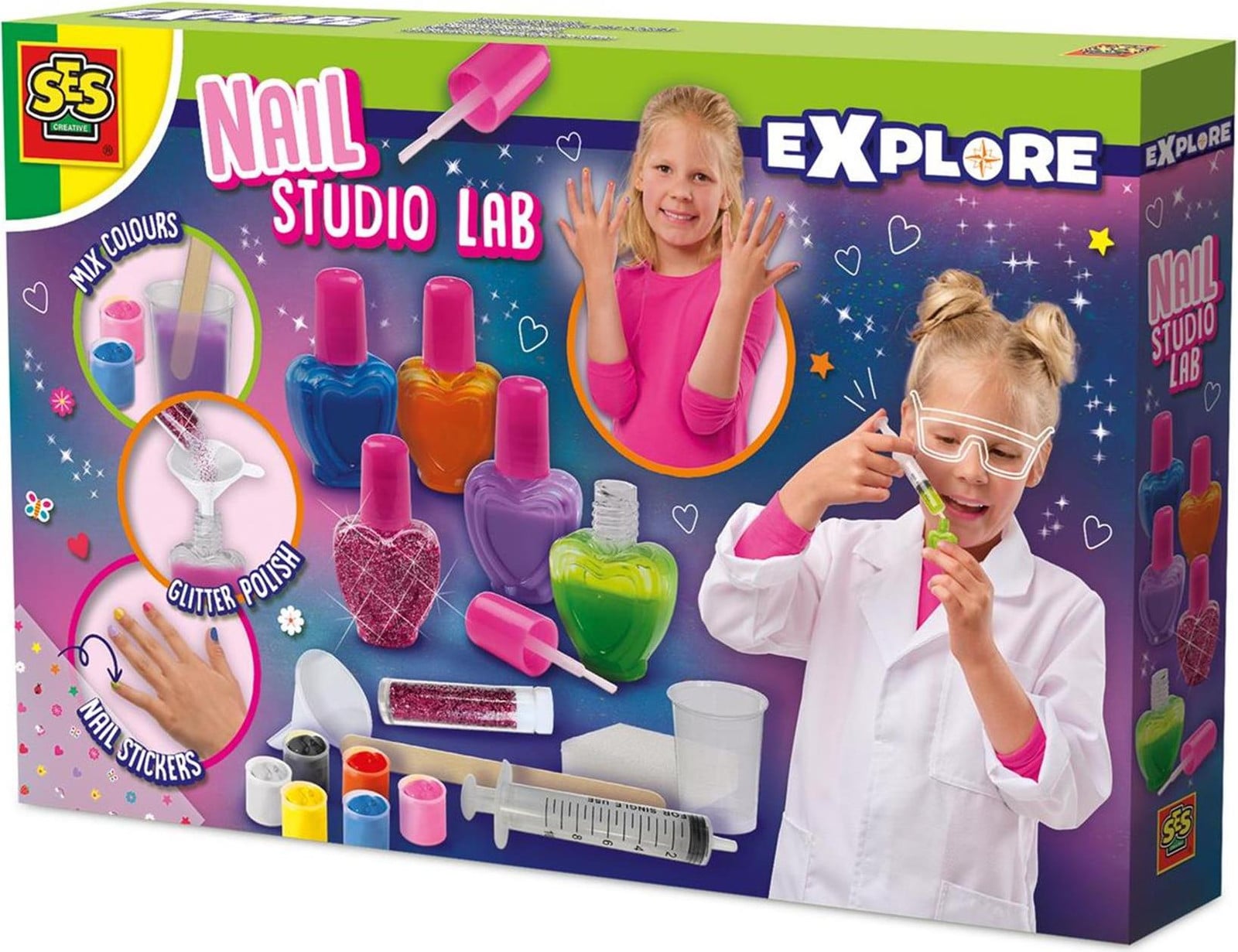 SES Creative Explore Nagelstudio Lab Nagelset voor kinderen, Meerdere kleuren