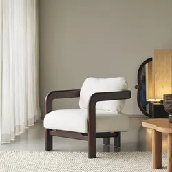 Sessel Charlie aus massivem Mindiholz mit naturfarbenem Bouclé-Stoffbezug, 1-Sitzer