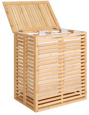 VEIKOUS Bamboo Hamper Laundry Basket with Lid and 2 Removable Liner Bags - 22''W × 25.3''H × 14''D