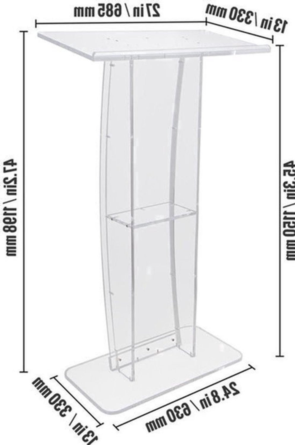 Transparant Acryl Spreekgestoelte Podium met Opbergbodem, Hoogte: 120 cm