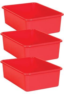 Teacher Created Resources Red Large Plastic Storage Bin, Pack of 3