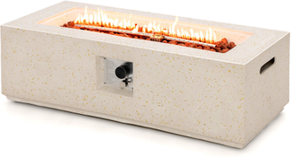 Costway 42 Inch 50,000 BTU Rectangle Terrazzo Fire Pit Table with PVC Cover-White