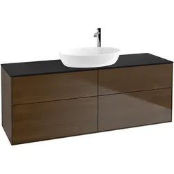 Villeroy & Boch Waschbeckenunterschrank Finion G97, Walnut Veneer mit Glass Black Matt Abdeckplatte, 1600x603x501 mm, mit Beleuchtung und SoftClosing