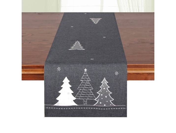 Tischläufer DELINDO LIFESTYLE Tannenbaum Gr. 1, grau (anthrazit), B:40cm L:140cm, Polyester, Tischdecken, Tischläufer, Glattes Gewebe, bestickt