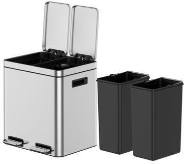 Garvee Stainless Steel Double Compartment Trash Can, Foot Pedal, Soft Close Lid, Removable Buckets, Fingerprint Resistant