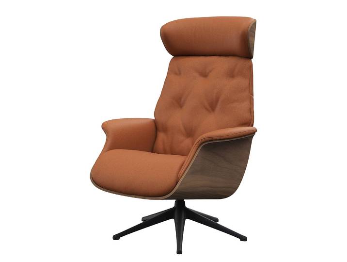 Relaxsessel Braun/Kastanienbraun Echtleder Danbi ohne Hocker Nussbaum Schwarz 118cm