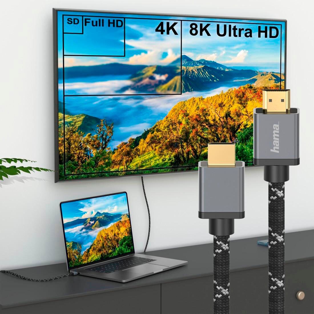 Hama HDMI-Kabel "Ultra High Speed HDMI™-Kabel Stecker-Stecker 8K Metall HDMI™-Kabel 3m", grau, 300cmcm, Kabel, HDMI-Kabel